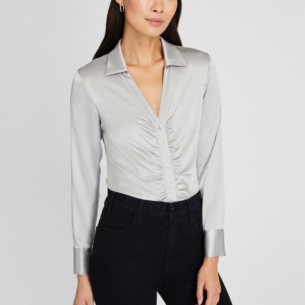 Stretch Silk Charmeuse Top - Brand New - NEVER WORN - Silver